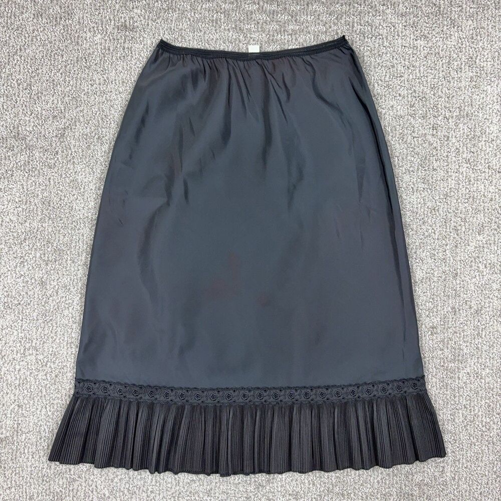 Vintage Barbizon Slip Women 14 Black Taffeta Pleated Lace Lingerie 50s 60s Retro